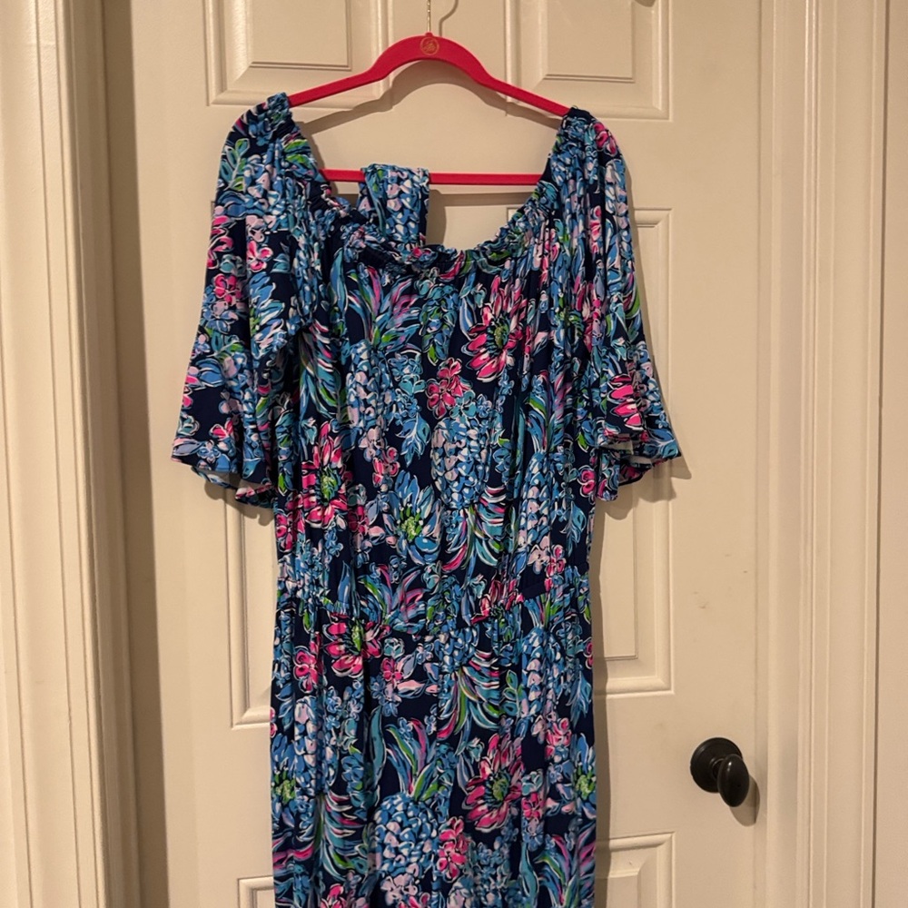 Lilly Pulitzer Navy Floral Off-Shoulder Jumpsuit - Picture 5 of 7